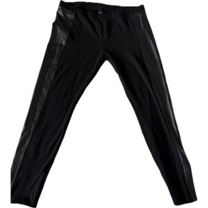 Hue Black Leggings XL Faux‎ Leather Panel Side Stretch Activewear Pants